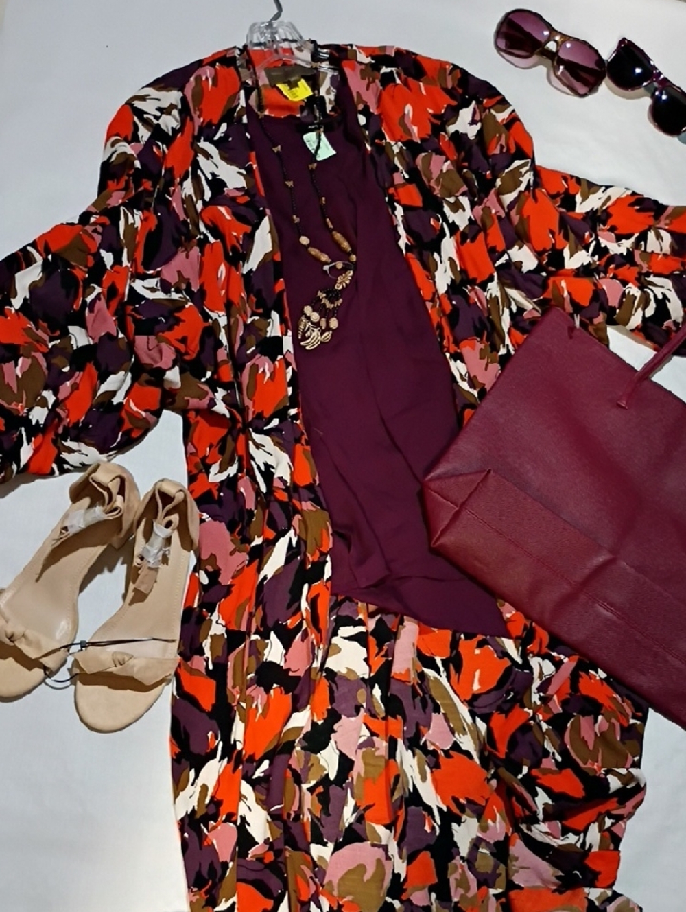 Apt. 9 Multicolor Abstract Print Kimono Jacket with Plum Layer